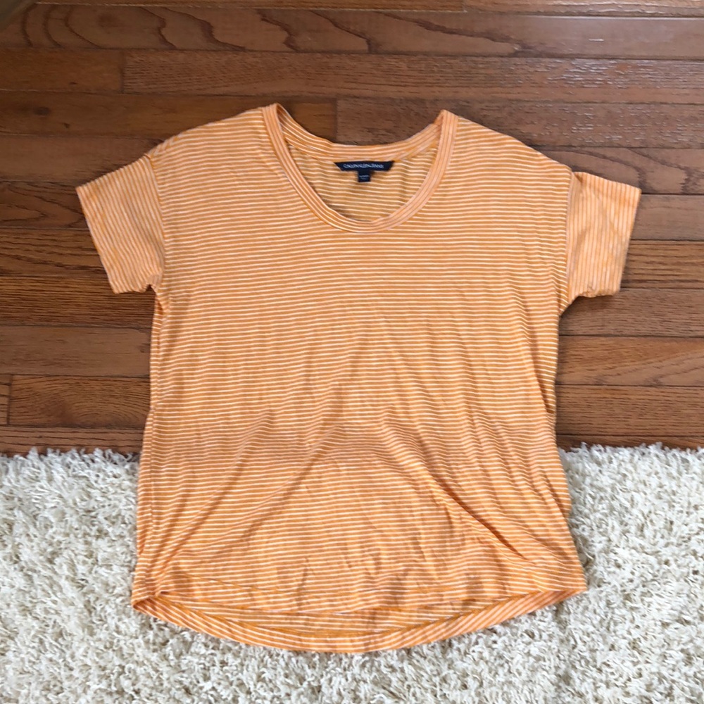 Calvin Klein Jeans Orange and White Striped Tee